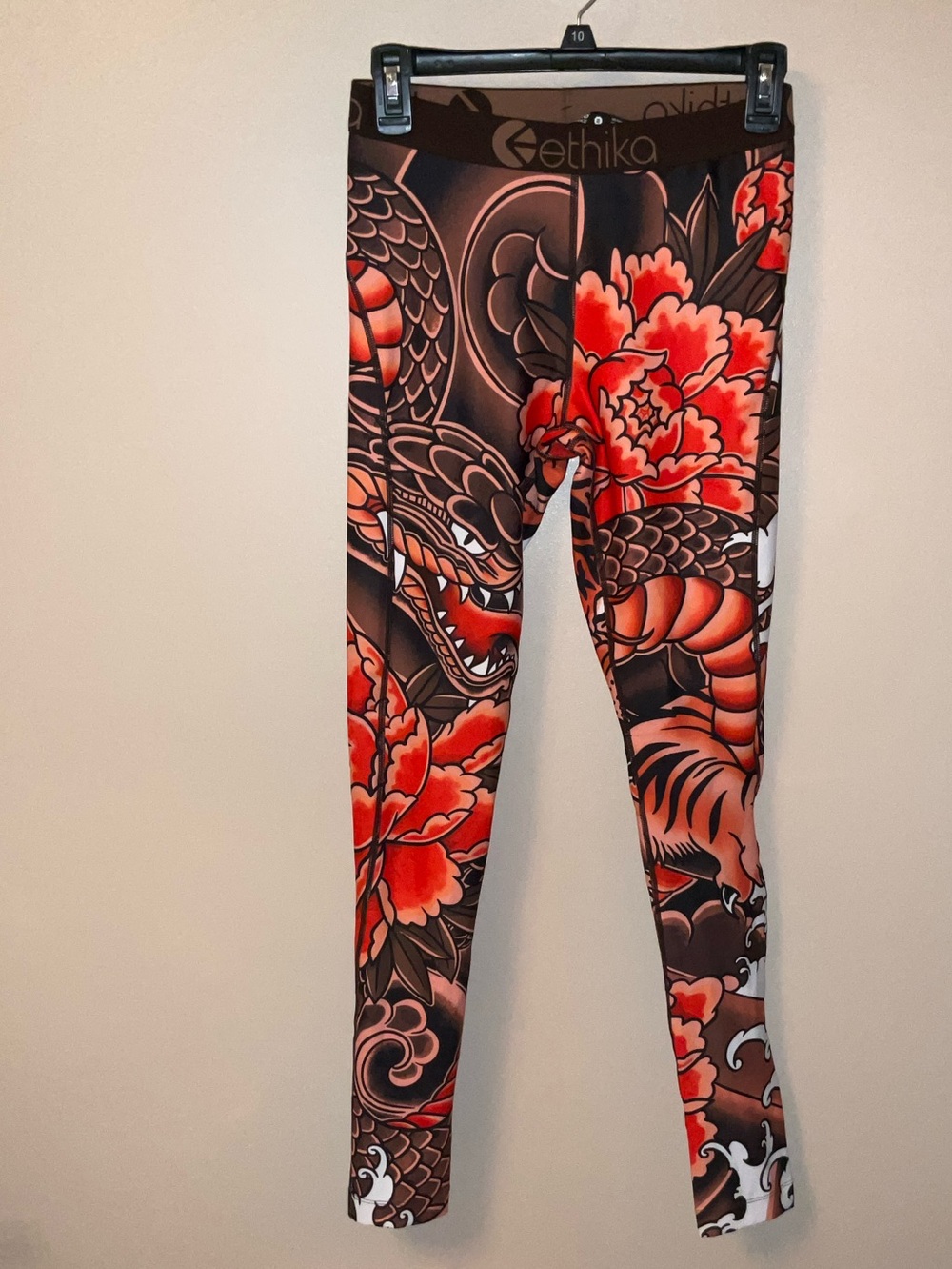 ethika Women's Floral & Dragon Print Leggings in Brown and Orange